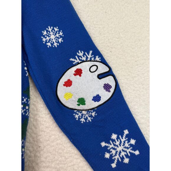 Spencers Christmas Sweater Bob Ross Embroidered Graphic Knit Pullover Lights M - Picture 6 of 7